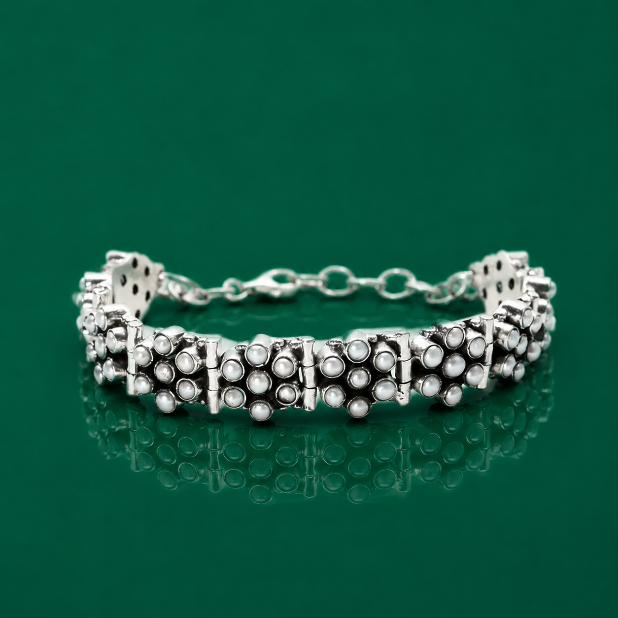 92.5 Sterling Silver Tiny Pearls Studded Bracelet for Girls and Women