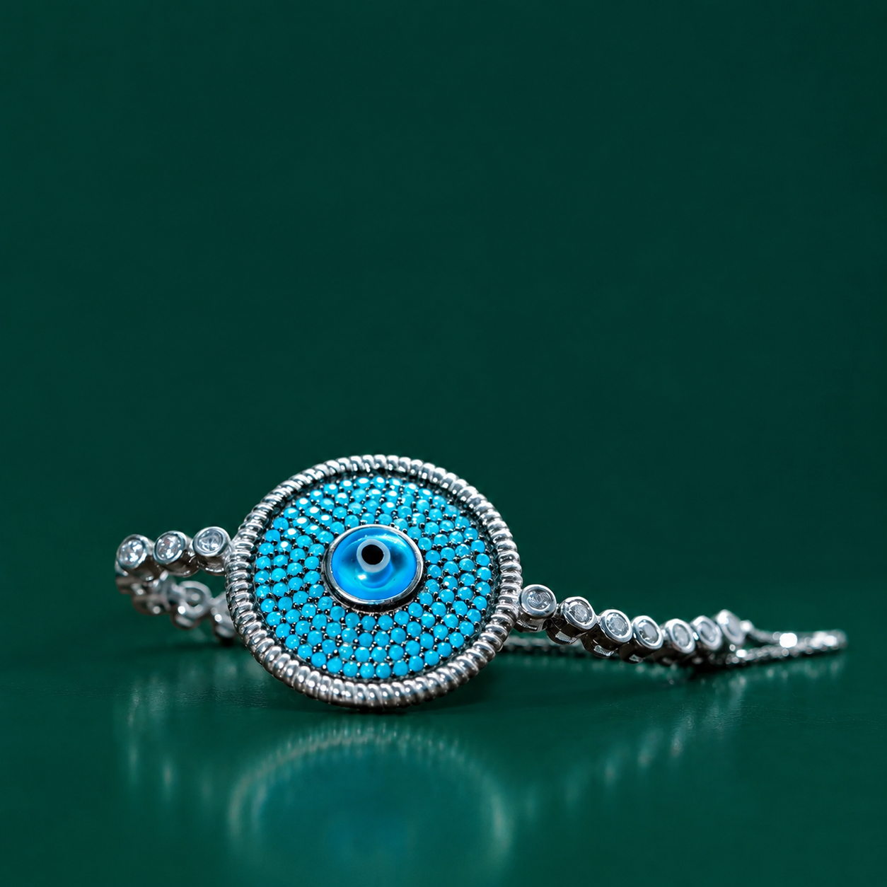 92.5 Sterling Silver Evil Eye Bracelet with Tiny Turquoise Stones for Girls and Women - Image 3