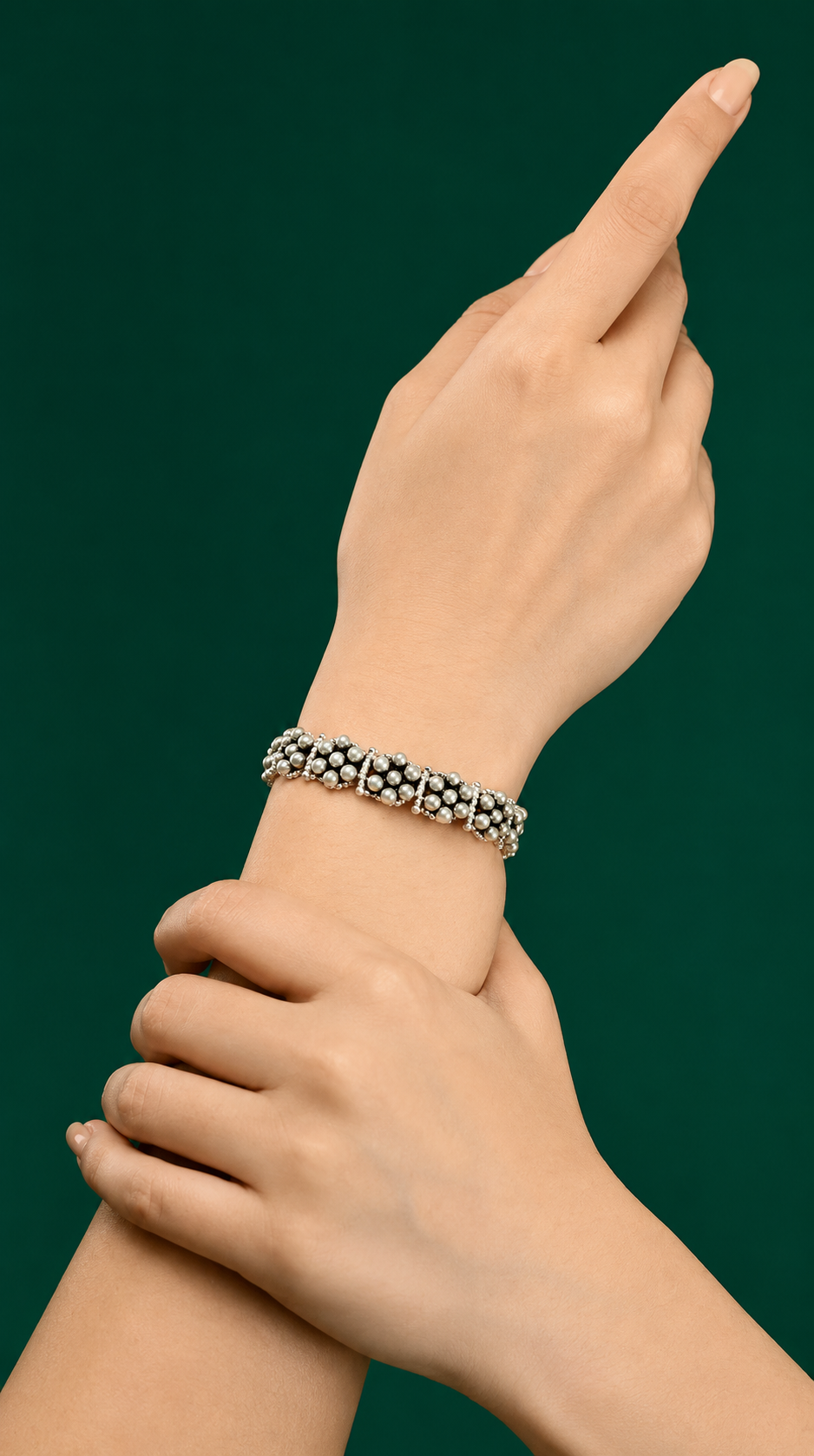 92.5 Sterling Silver Tiny Pearls Studded Bracelet for Girls and Women - Image 2