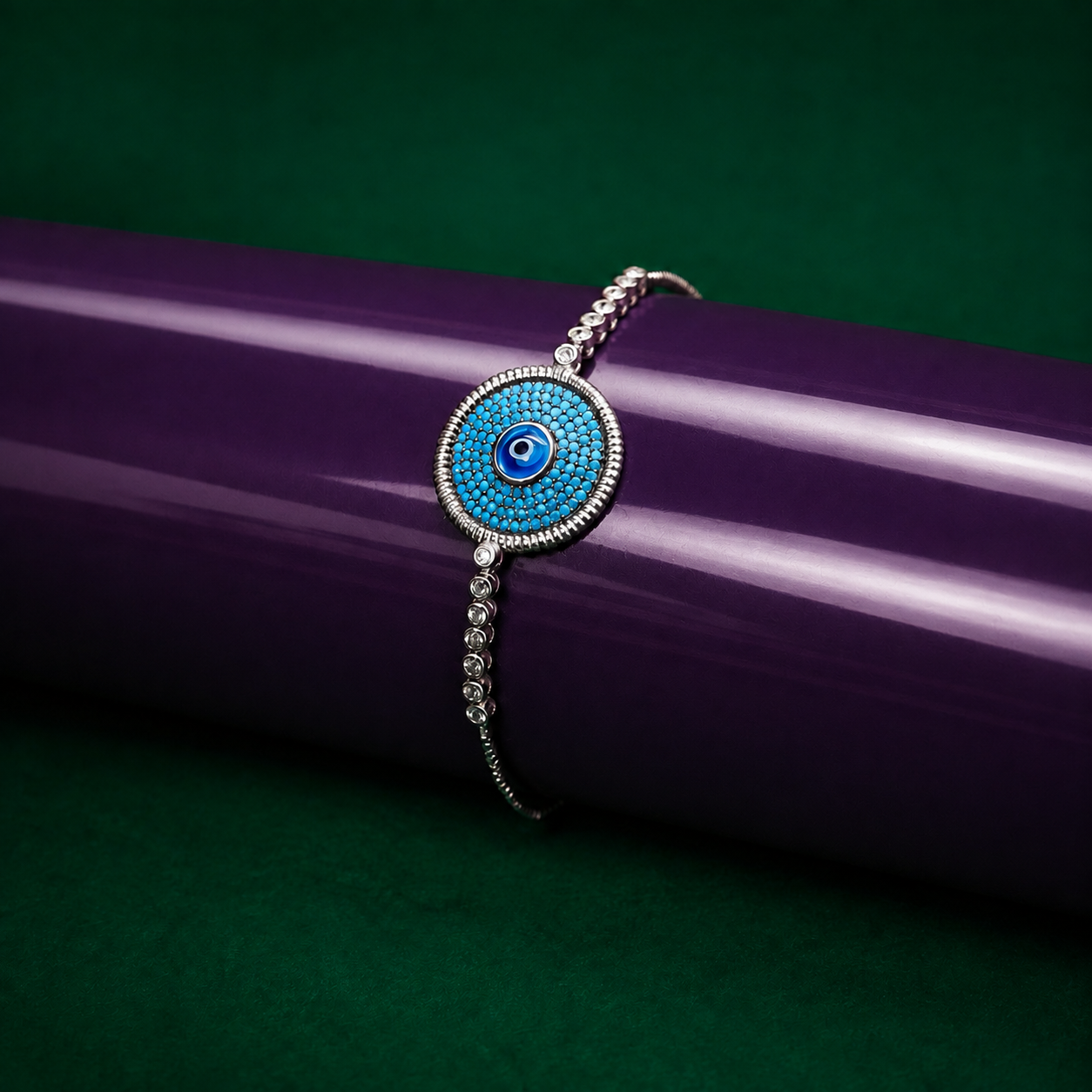92.5 Sterling Silver Evil Eye Bracelet with Tiny Turquoise Stones for Girls and Women - Image 5