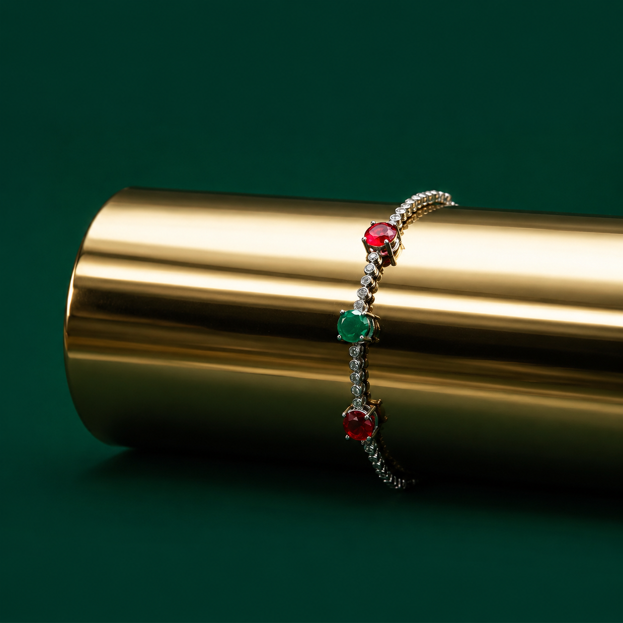 92.5 Sterling Silver Semi-Precious Ruby & Emerald with Zircon Stones Adjustable Bracelet for Girls and Women - Image 5